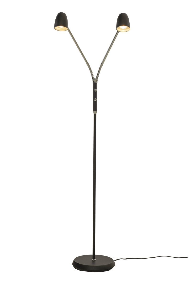 Sandnes 2 Negro lámpara de pie De Aneta Lighting - Con dos brazos flexibles, es perfecta como l&aacute;mpara de lectura y tiene dos interruptores de encendido separados con regulador de intensidad integrado, lo que permite ajustar el brillo seg&uacute;n sea necesario.