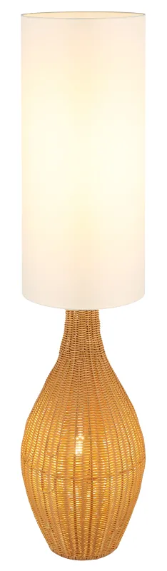 Anko Marrón lámpara de pie De Globo Lighting - Den rundade designen i plast med en dekorativ rottinglook ger en naturlig charm, medan den vita textilsk&auml;rmen sprider ett mjukt och behagligt ljus.