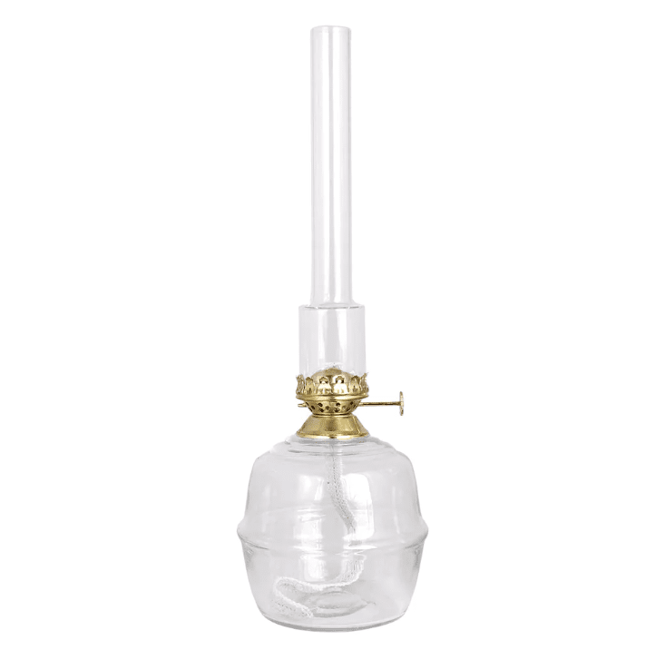 Kerosene Lamp Majken Big Transparente De Strömshaga - L&aacute;mpara de queroseno de gran tama&ntilde;o fabricada en vidrio transparente con tubos quemadores de vidrio transparente y quemador de lat&oacute;n.