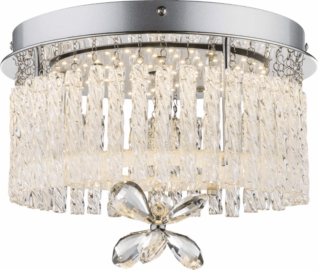 Mathilda Ø28 Cromo cristal De Globo Lighting - Su dise&ntilde;o redondo combina una base cromada con varillas de cristal colgantes y un gran cristal en forma de flor que se convierte en el punto focal de la estancia.