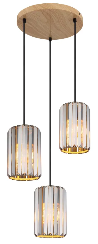 Run Ø35 Color humo Lámpas de techo De Globo Lighting - Kombinationen av metall i tr&auml;utseende och de tre sk&auml;rmarna med r&ouml;kf&auml;rgade K5-kristaller ger en harmonisk ljusspridning och en sofistikerad k&auml;nsla.