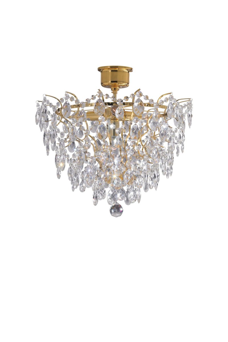 Imagen ampliada de Rosendal Ø50 Oro cristal De Markslöjd - Con sus cuatro fuentes de luz, proporciona una luz elegante y encaja perfectamente encima de una mesa puesta o como un detalle lujoso en el salón de la casa.