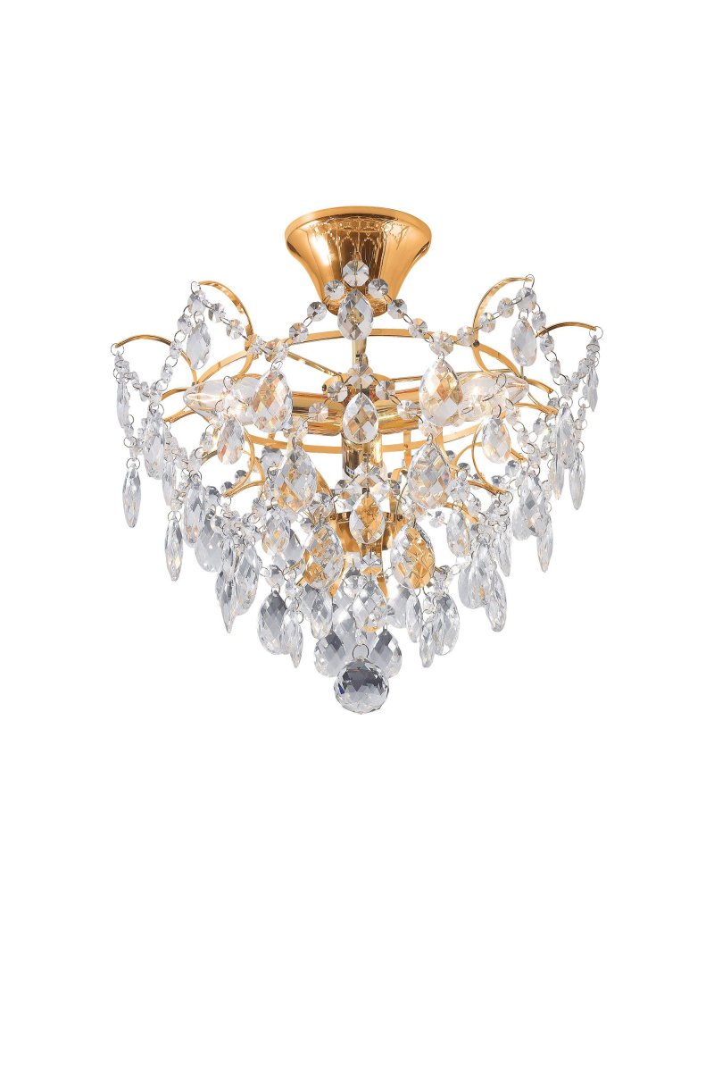 Imagen ampliada de Rosendal Ø35 Oro cristal De Markslöjd - Con sus tres fuentes de luz, proporciona una luz elegante y encaja perfectamente encima de una mesa puesta o como un detalle lujoso en el salón de la casa.