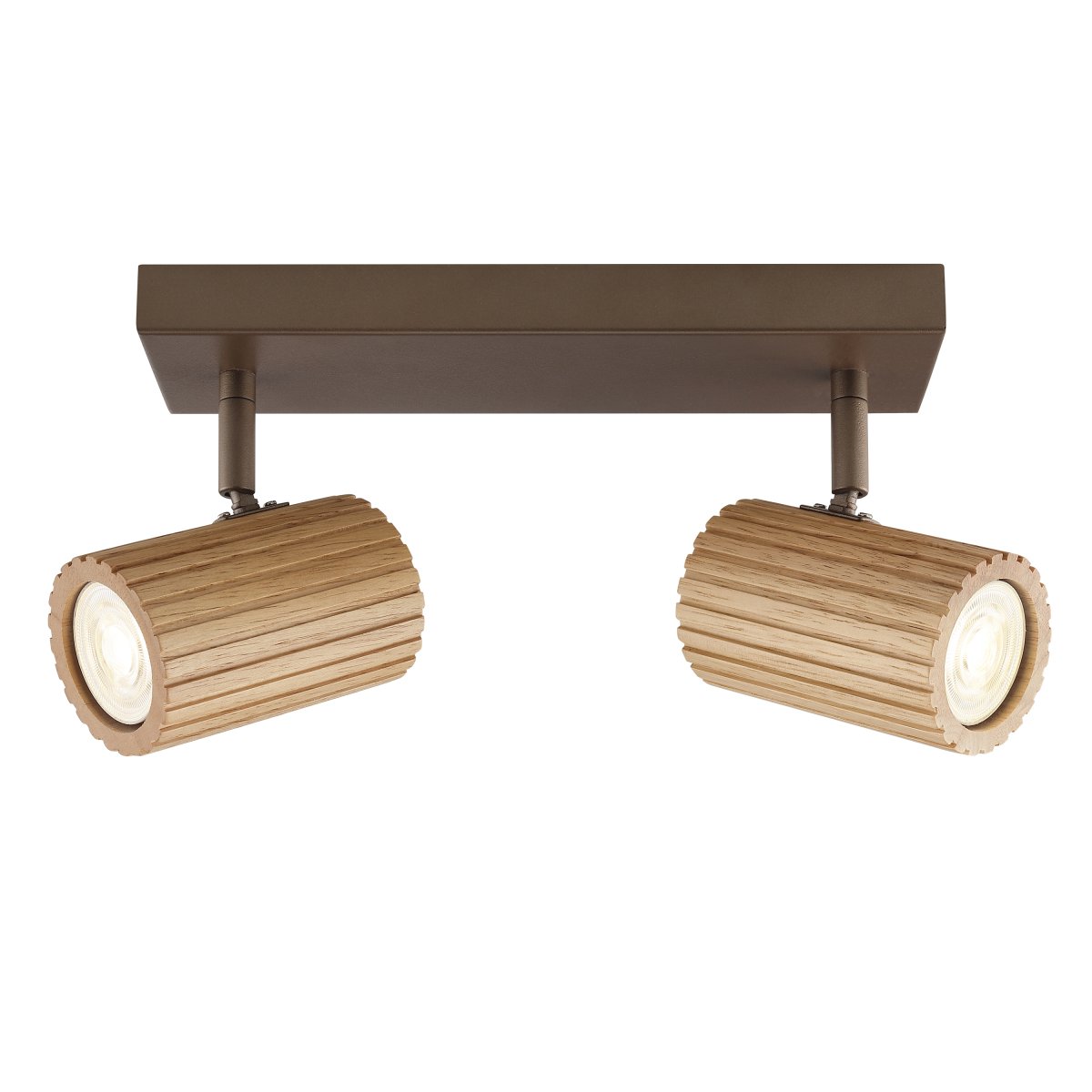 Lakewood 2 Marrón foco de techo De Brilliant - El foco de techo Lakewood combina metal marrón con madera clara veteada, creando un ambiente cálido y elegante.