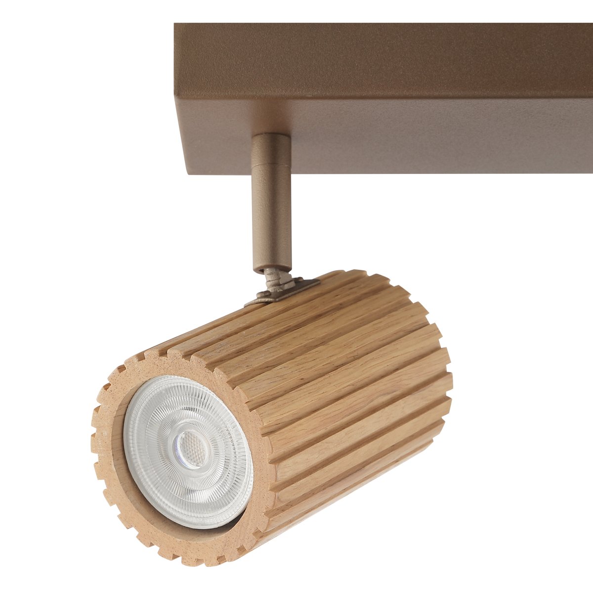 Lakewood 4 Marrón foco de techo De Brilliant - El foco de techo Lakewood combina metal marrón con madera clara veteada, creando un ambiente cálido y elegante.