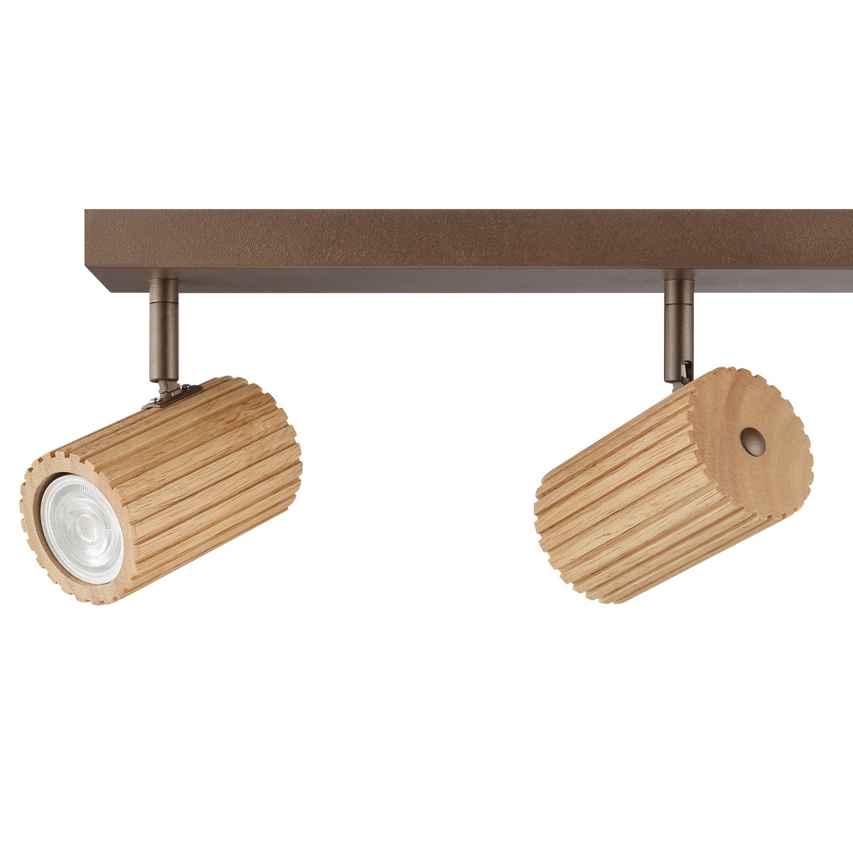 Lakewood 4 Marrón foco de techo De Brilliant - El foco de techo Lakewood combina metal marrón con madera clara veteada, creando un ambiente cálido y elegante.