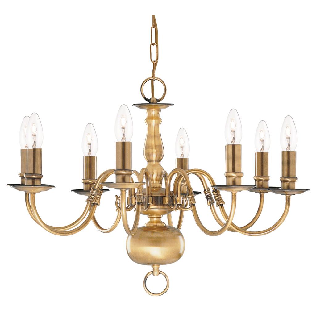 Flemish 8 Ø62 Latón Lámpas de techo De Searchlight - Flemish es una magn&iacute;fica l&aacute;mpara de ara&ntilde;a con efecto lat&oacute;n que a&ntilde;adir&aacute; un toque de elegancia y tradici&oacute;n a cualquier estancia.