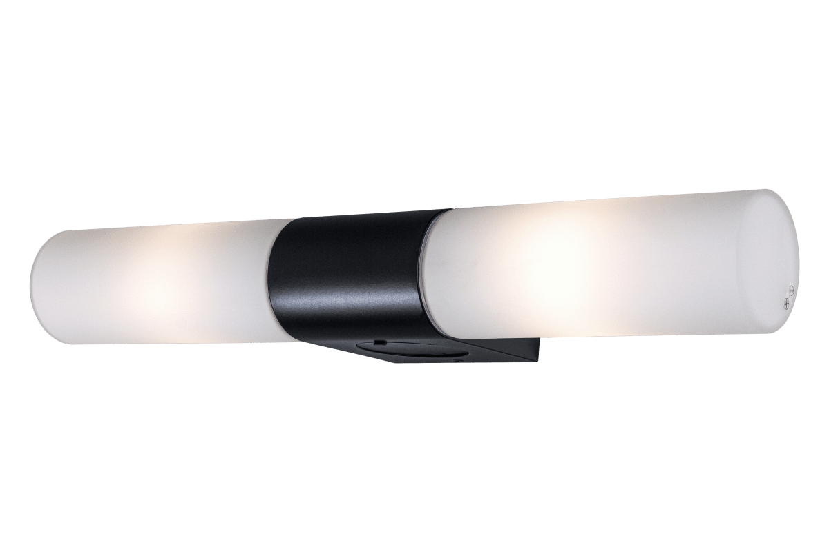 Cosenza 44cm Negro lámpara de baño De Aneta Lighting - El diseño de doble brazo proporciona una luz uniforme y brillante, perfecta para espejos y uso diario.