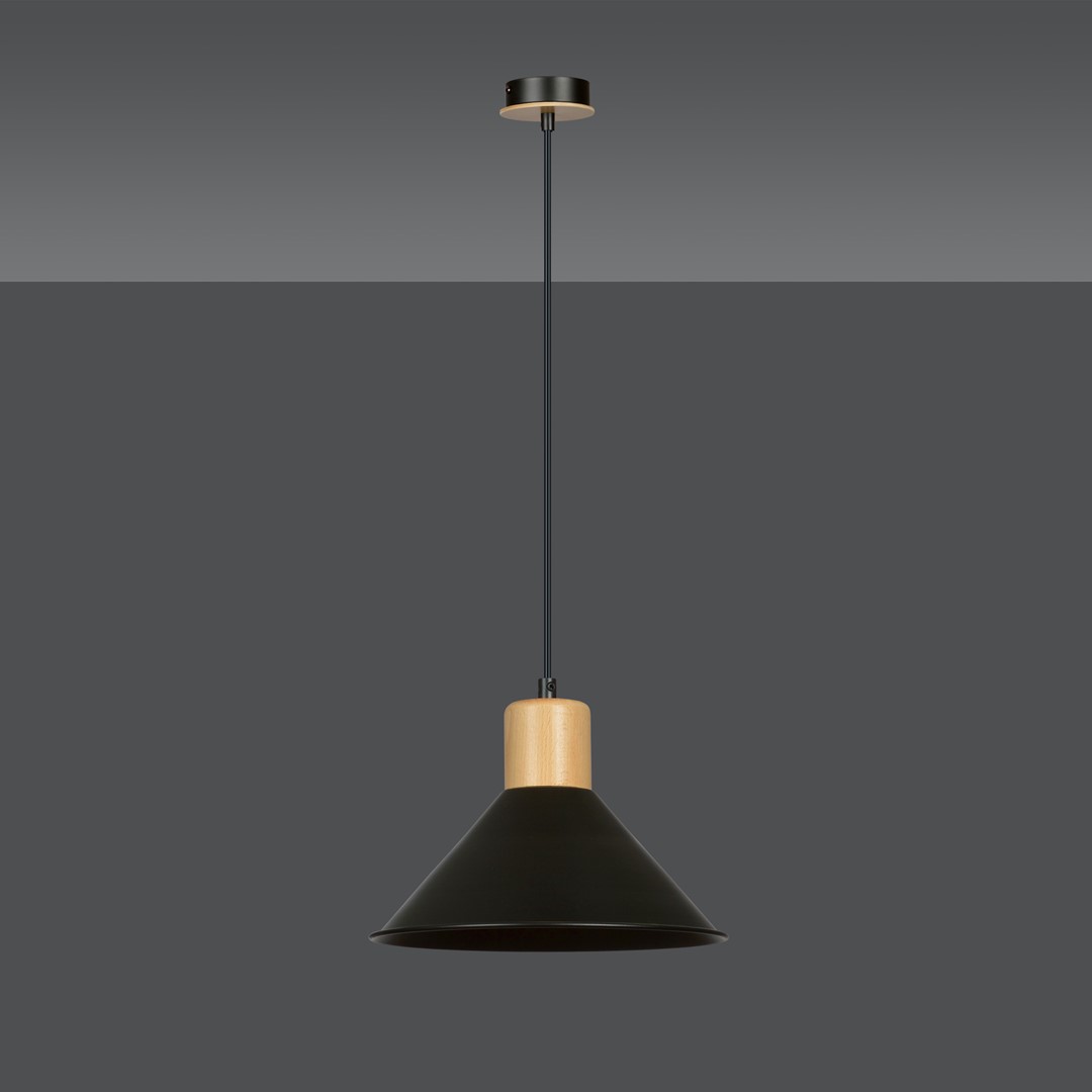 Rowen Ø25 Negro Lámpas de techo De Emibig Lighting - Las l&aacute;mparas Rowen cuentan con pantallas met&aacute;licas abiertas que distribuyen la luz de manera efectiva incluso en habitaciones m&aacute;s grandes, mientras que los detalles decorativos de madera a&ntilde;aden calidez y un color llamativo que llama la atenci&oacute;n.