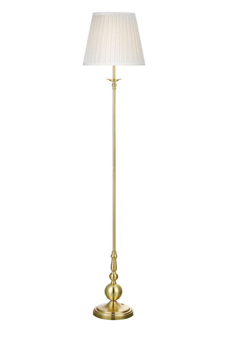 Imperia Latón lámpara de pie De Markslöjd - Imperia es una elegante l&aacute;mpara de pie de dise&ntilde;o cl&aacute;sico con una elegante base de lat&oacute;n y una hermosa pantalla de tela blanca.