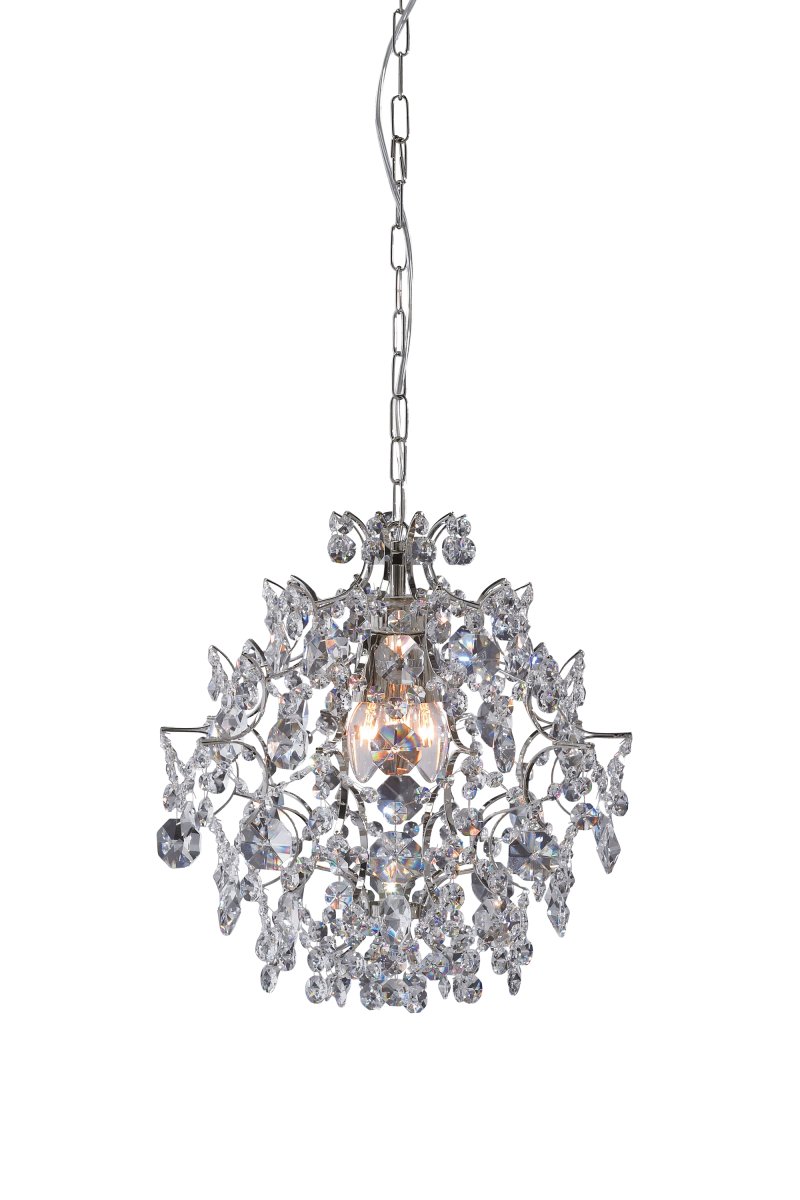 Sofiero Ø42 Cromo cristal De Markslöjd - Una hermosa l&aacute;mpara de ara&ntilde;a de cristal en cromo con prismas transparentes decorativos de diversas formas.