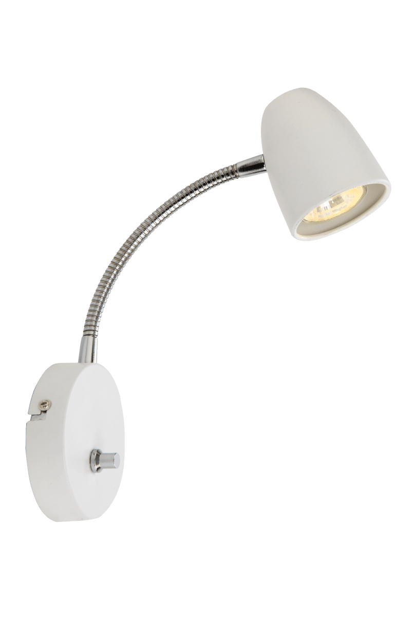 Sandnes Blanco lámpara de lectura De Aneta Lighting - Sandnes es la lámpara de noche perfecta, que se puede ajustar fácilmente en ambas direcciones mediante una articulación flexible y el brillo se puede ajustar mediante su regulador de intensidad.