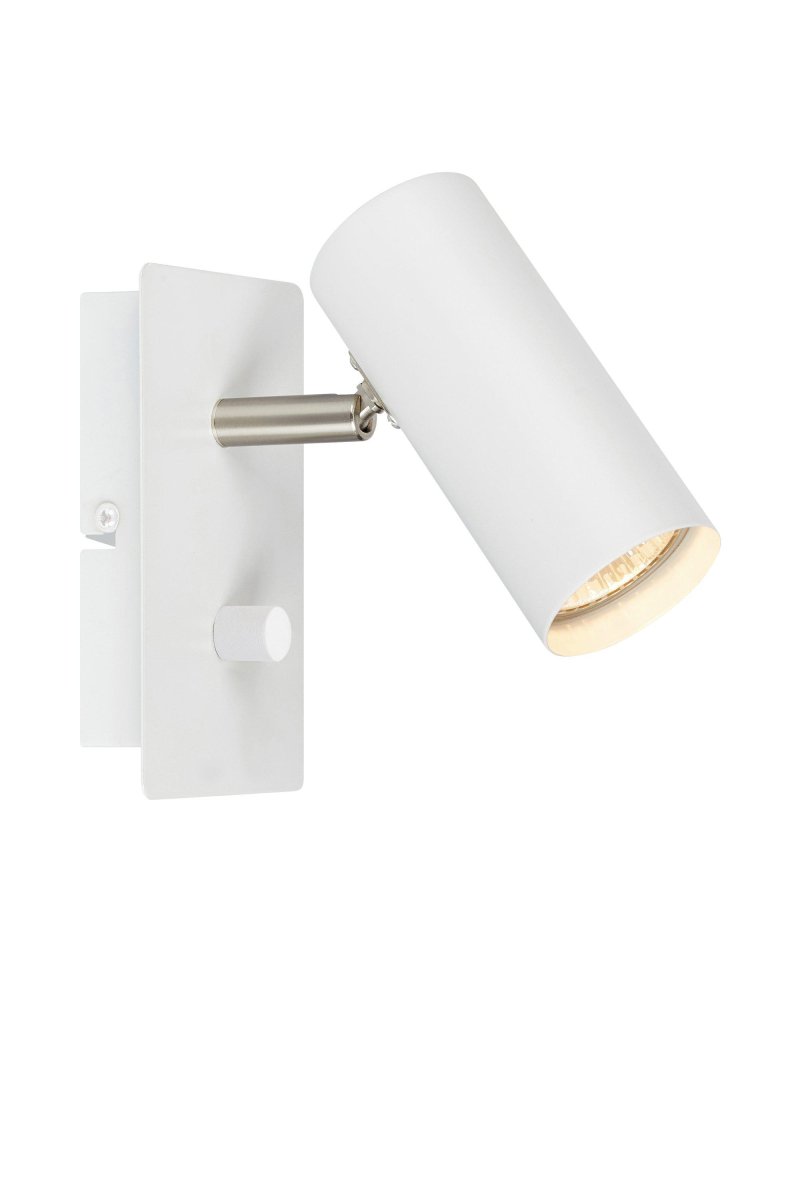 Barcelona Blanco lámpara de lectura De Markslöjd - La placa de pared tiene un interruptor de encendido/atenuador de LED integrado.