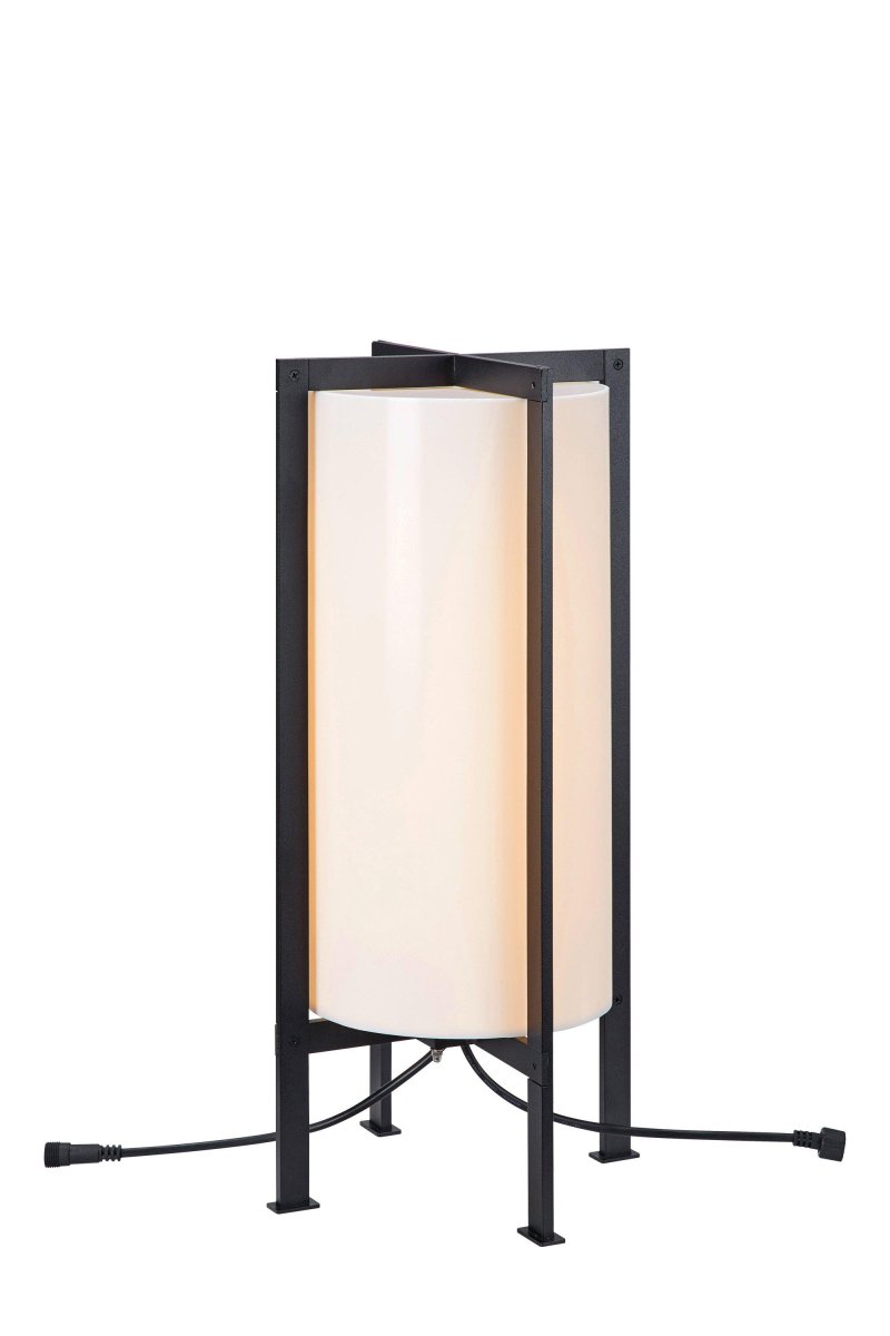 Frame Lámpara De Pie Blanco Garden 24 De Markslöjd - La l&aacute;mpara est&aacute; hecha de metal negro con una pantalla de pl&aacute;stico blanco y tiene una luz LED fija en la parte superior.