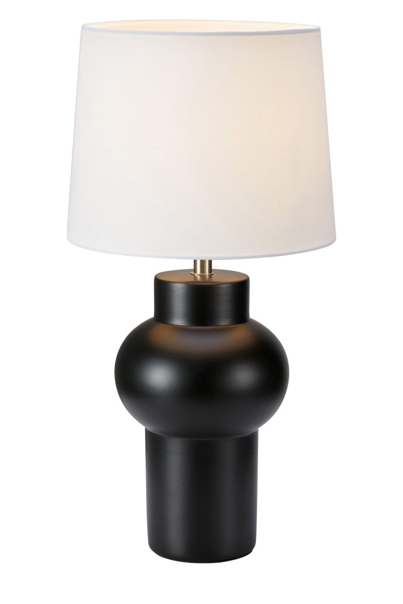 Shape 46cm Negro lámpara de mesa De Markslöjd - La l&aacute;mpara de mesa Shape es una elegante l&aacute;mpara negra con una hermosa base de cer&aacute;mica y una pantalla textil blanca que crea una luz suave.
