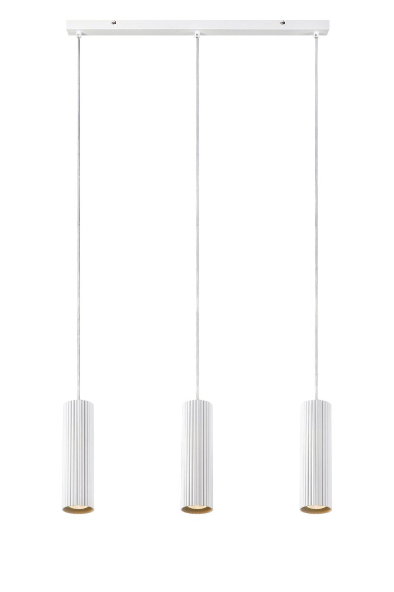 Costilla 68cm Blanco Lámpas de techo De Markslöjd - Pantallas metálicas sutilmente acanaladas suspendidas de una serie de cables transparentes de 1,5 m de longitud.