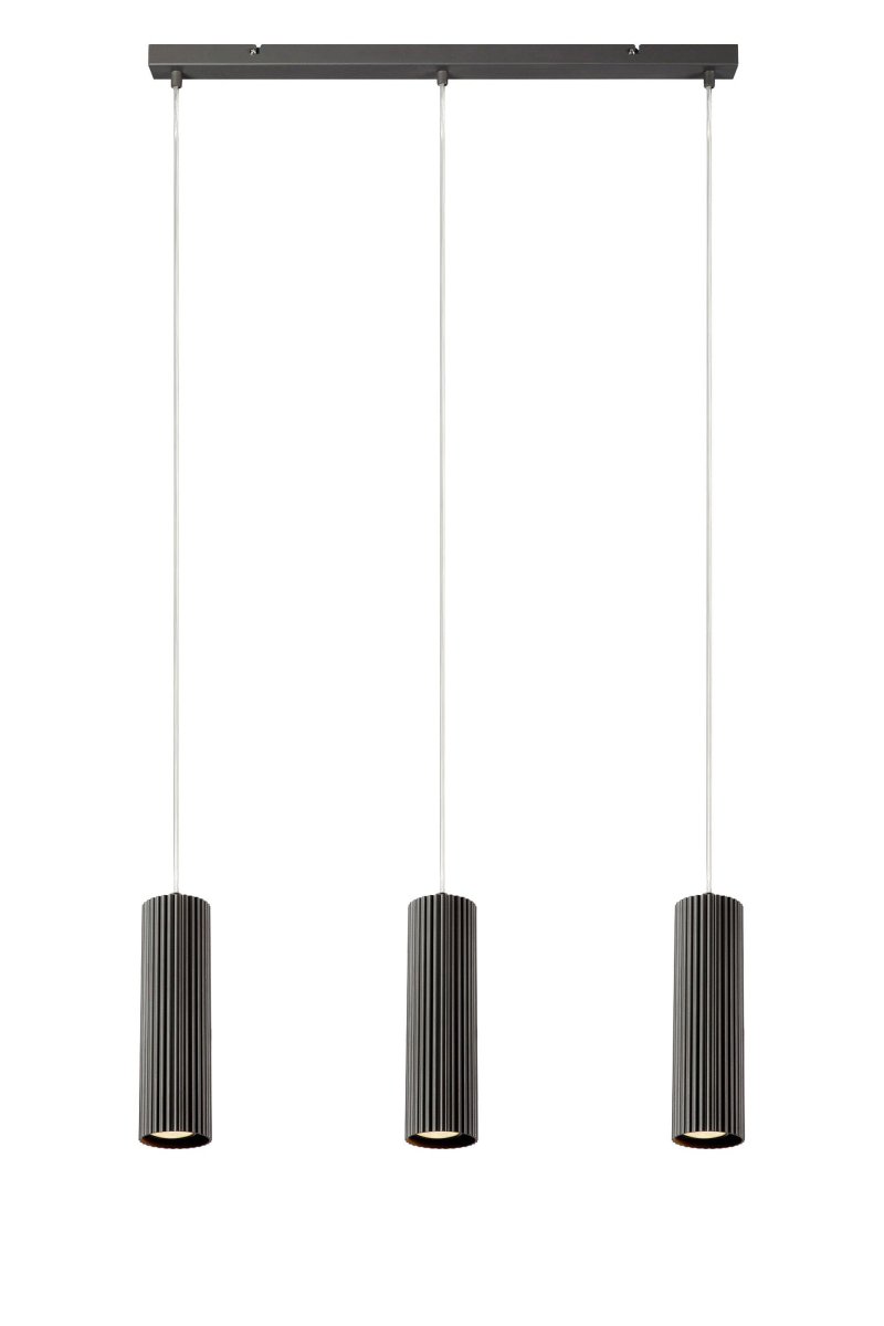 Costilla 68cm Gris Lámpas de techo De Markslöjd - Pantallas metálicas sutilmente acanaladas suspendidas de una serie de cables transparentes de 1,5 m de longitud.