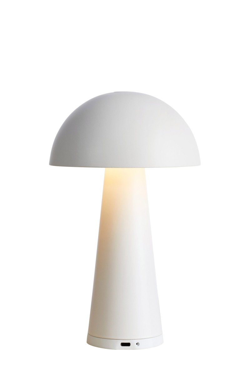 Fungi 26cm Blanco portátil De Markslöjd - Fungi es una lámpara de mesa elegante y portátil fabricada en metal blanco mate, diseñada para uso tanto en interiores como en exteriores.