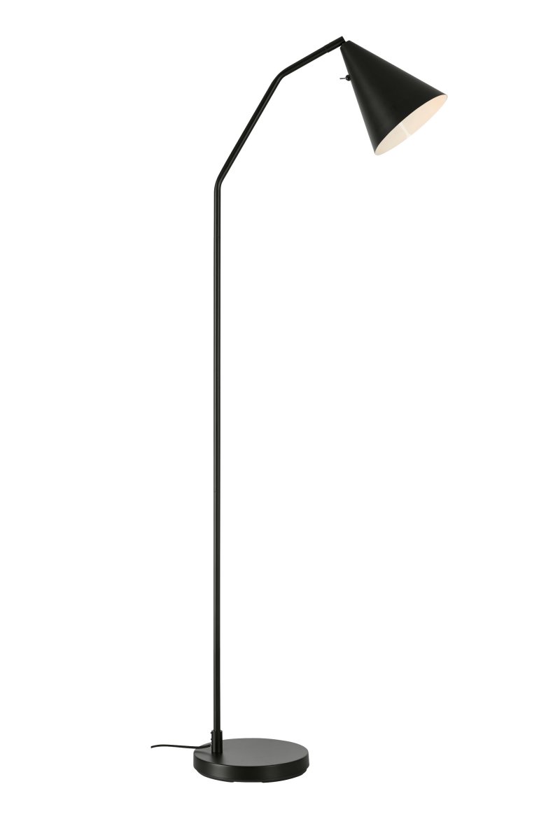 Funil Negro lámpara de pie De Markslöjd - Un interruptor discretamente integrado en la parte posterior de la pantalla permite regular la intensidad de la luz LED en tres niveles.