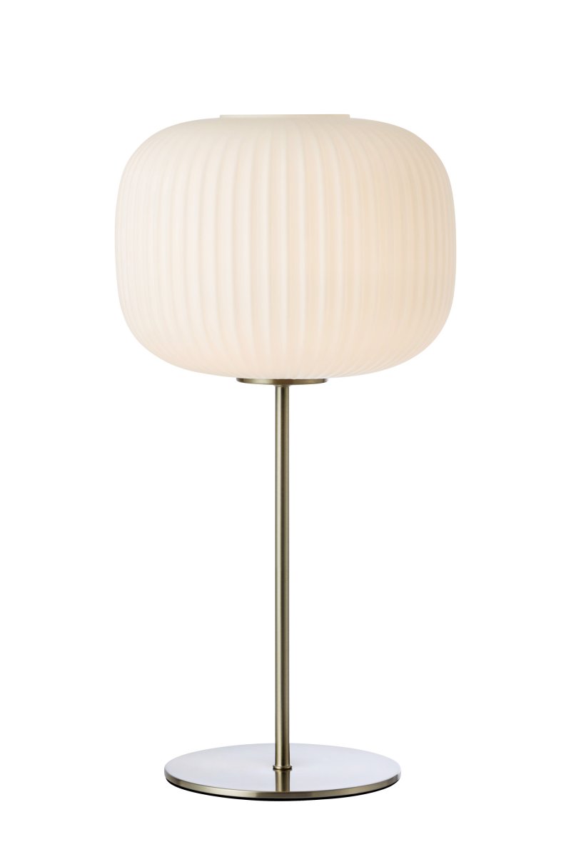 Sober 50cm Acero lámpara de mesa De Markslöjd - Lámpara de mesa de diseño clásico con una sencilla pantalla de cristal blanco y base de acero.