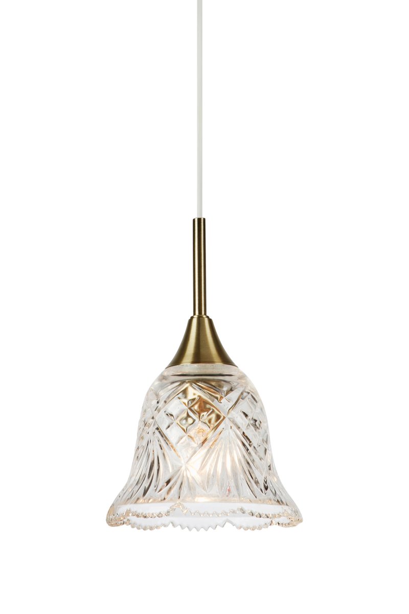 Luna Ø14 Transparente/latón lámpara de ventana De Markslöjd - L&aacute;mpara de ventana de cristal transparente con delicados detalles efecto nogal y una base decorativa ligeramente curvada: un dise&ntilde;o rom&aacute;ntico que crea un ambiente c&aacute;lido y acogedor junto a la ventana o en un peque&ntilde;o rinc&oacute;n.