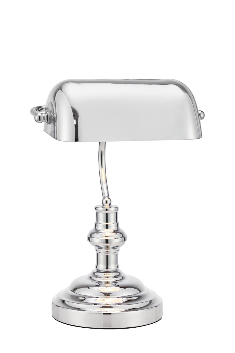 Bankers 42cm Cromo lámpara de escritorio De Markslöjd - La l&aacute;mpara de mesa "Bankers" est&aacute; fabricada completamente en cromo y cuenta con una base met&aacute;lica y una pantalla de cristal ajustable a juego.