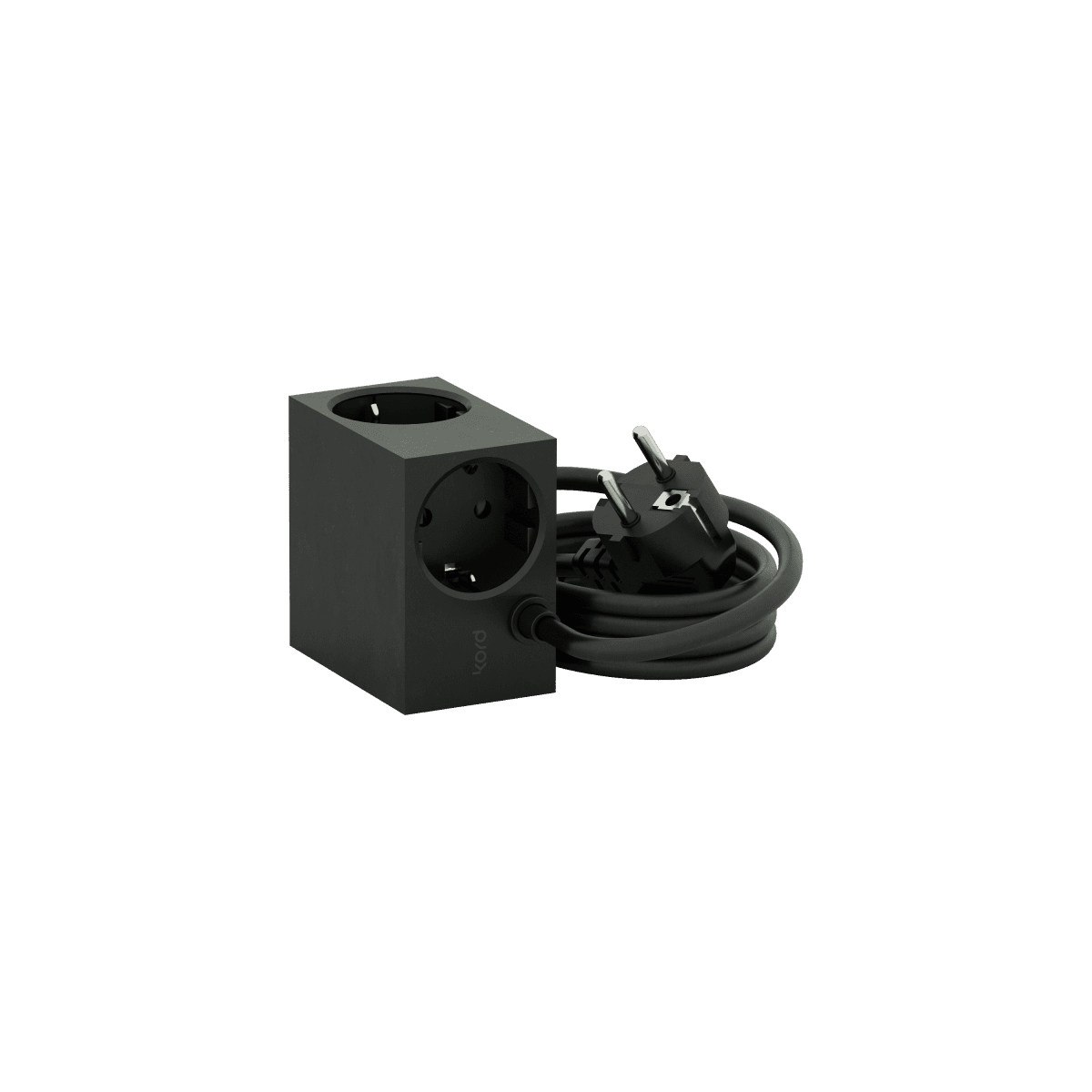 Cuboid Negro De Kord - Diversas opciones de montaje: fije el enchufe directamente a superficies met&aacute;licas con los laterales magn&eacute;ticos, utilice el soporte incluido con superficie de fricci&oacute;n para una colocaci&oacute;n estable sobre una mesa o m&oacute;ntelo en la pared con cinta adhesiva 3M para una toma de corriente discreta y de f&aacute;cil acceso.
