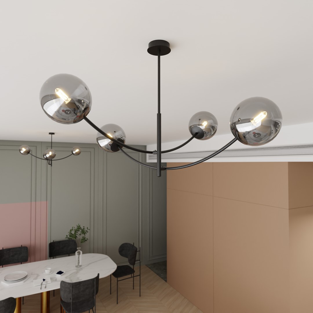 Hunter Ø90 Negro/Ahumado Lámpas de techo De Emibig Lighting - La l&aacute;mpara queda especialmente bien encima de una mesa o de una encimera de cocina, donde crea una atm&oacute;sfera &uacute;nica y acogedora.