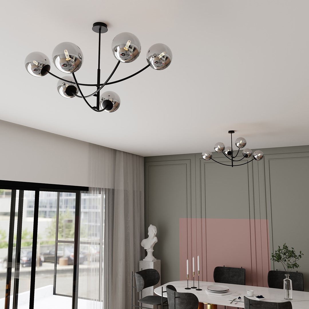 Hunter Ø90 Negro/Ahumado Lámpas de techo De Emibig Lighting - La l&aacute;mpara queda especialmente bien encima de una mesa o de una encimera de cocina, donde crea una atm&oacute;sfera &uacute;nica y acogedora.