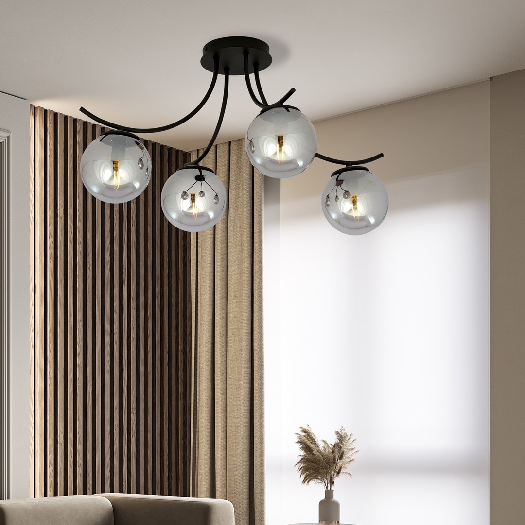 Boston 70cm Negro/Ahumado plafón De Emibig Lighting - Boston es una serie de l&aacute;mparas de techo modernas muy vendidas que se adaptan perfectamente tanto a interiores modernos como a los m&aacute;s tradicionales.