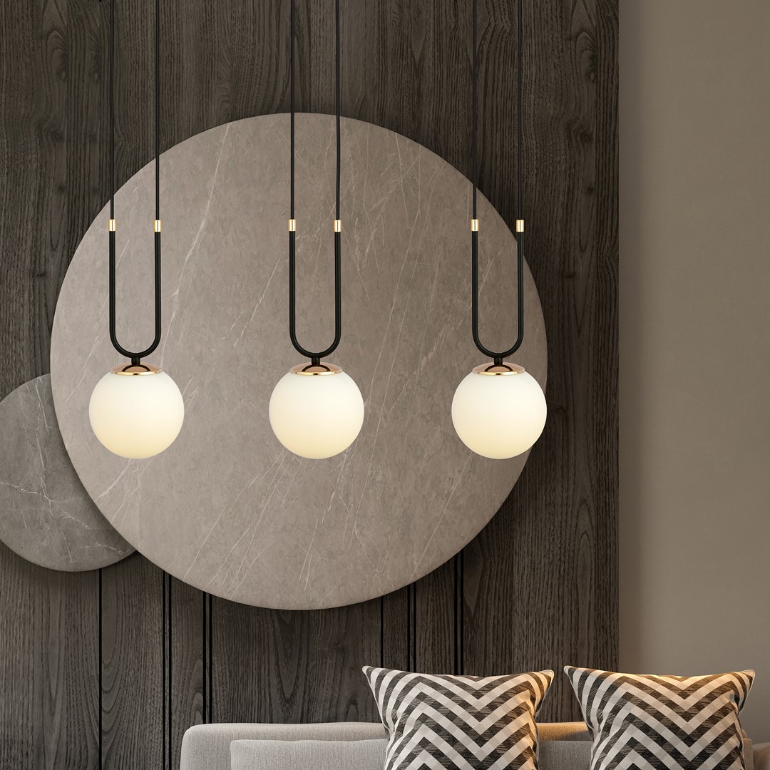 Glam 70cm Negro Lámpas de techo De Emibig Lighting - Las elegantes c&uacute;pulas de vidrio le dan a la serie Glam una expresi&oacute;n suave y elegante, mientras que los elementos decorativos dorados realzan el dise&ntilde;o y brindan un brillo vibrante.