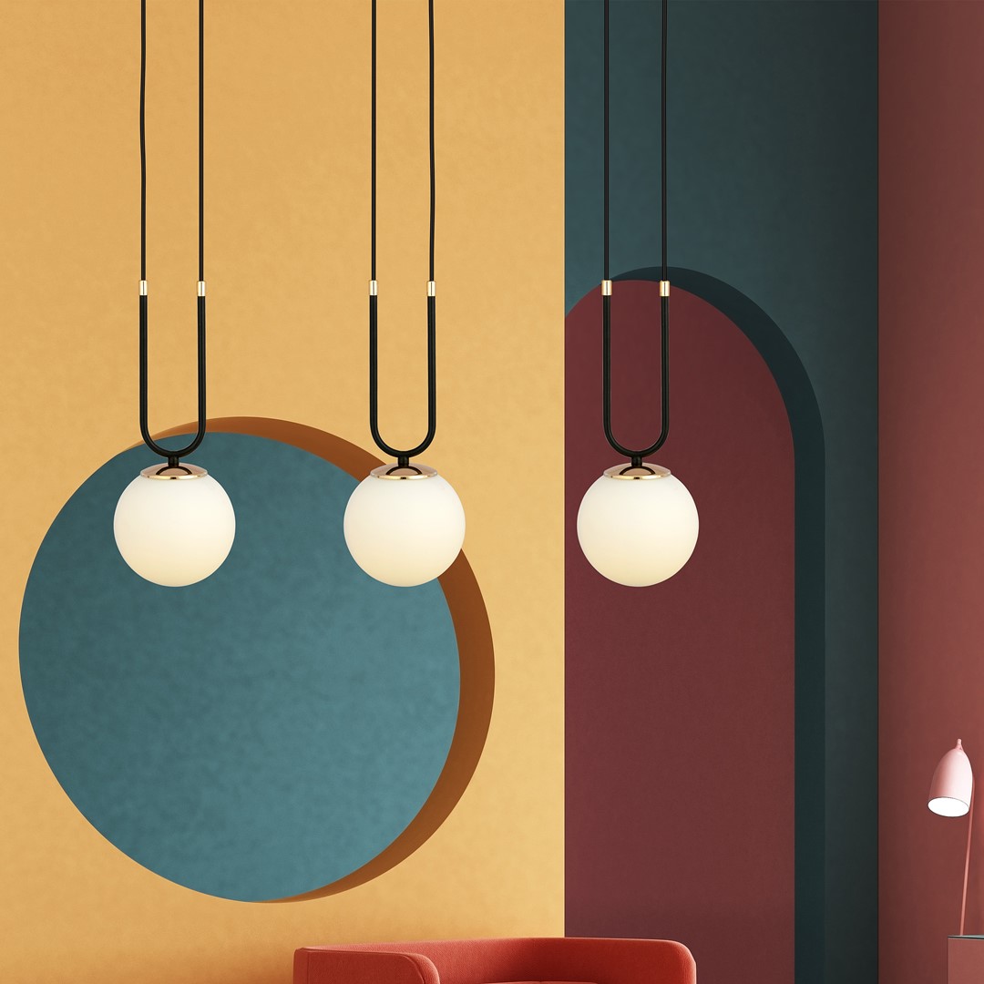 Glam 70cm Negro Lámpas de techo De Emibig Lighting - Las elegantes c&uacute;pulas de vidrio le dan a la serie Glam una expresi&oacute;n suave y elegante, mientras que los elementos decorativos dorados realzan el dise&ntilde;o y brindan un brillo vibrante.