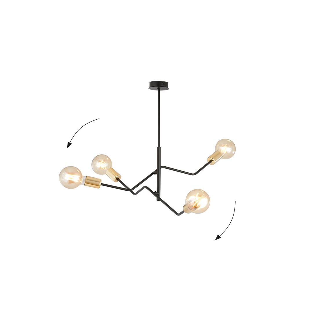 Bolt 66cm Negro Lámpas de techo De Emibig Lighting - La combinaci&oacute;n cl&aacute;sica de colores (negro elegante y dorado atemporal) ofrece grandes posibilidades para diferentes estilos de interior y se adapta bien tanto a entornos modernos como tradicionales.