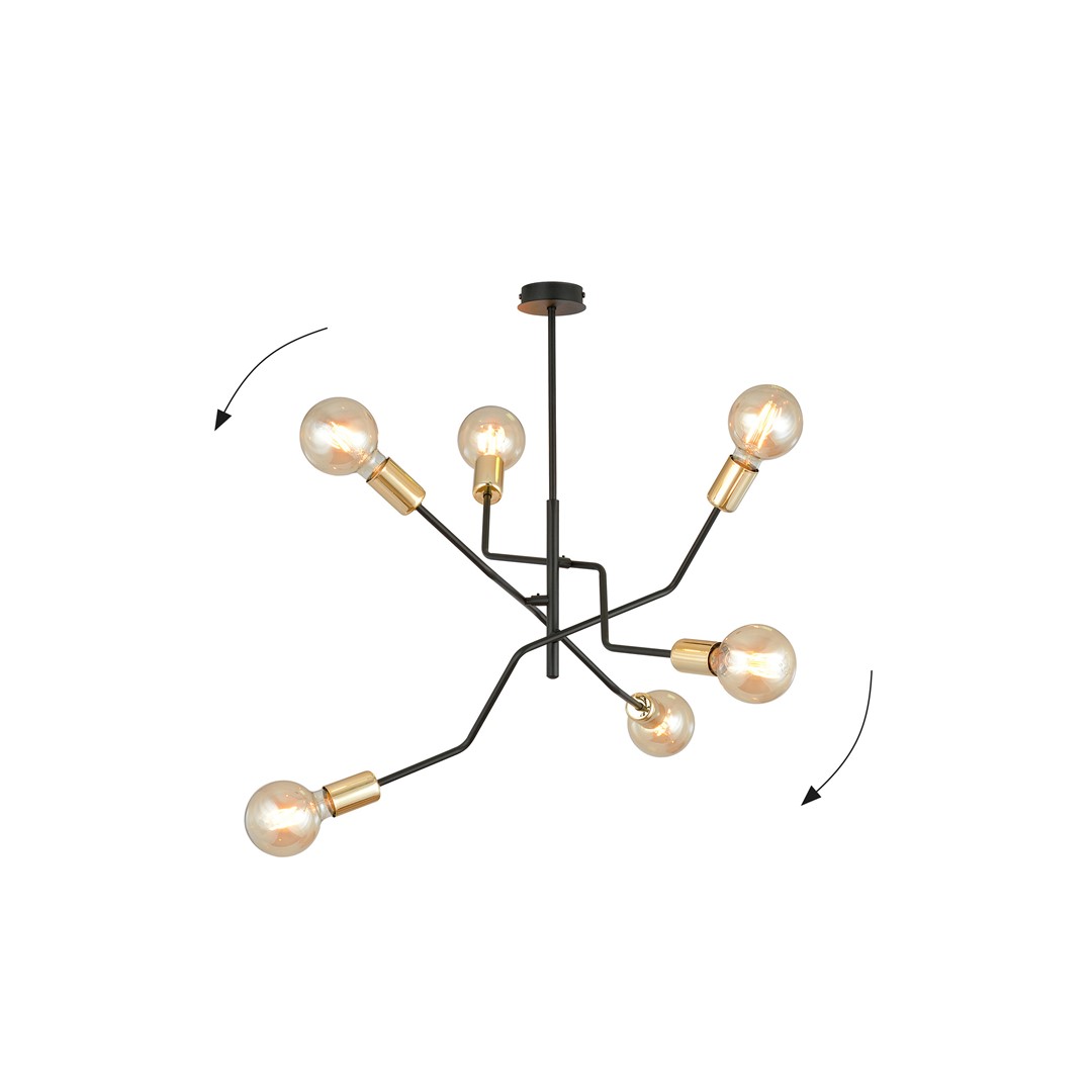 Bolt Ø66 Negro Lámpas de techo De Emibig Lighting - La combinaci&oacute;n cl&aacute;sica de colores (negro elegante y dorado atemporal) ofrece grandes posibilidades para diferentes estilos de interior y se adapta bien tanto a entornos modernos como tradicionales.