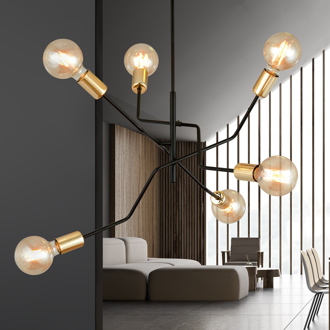 Bolt Ø66 Negro Lámpas de techo De Emibig Lighting - La combinaci&oacute;n cl&aacute;sica de colores (negro elegante y dorado atemporal) ofrece grandes posibilidades para diferentes estilos de interior y se adapta bien tanto a entornos modernos como tradicionales.