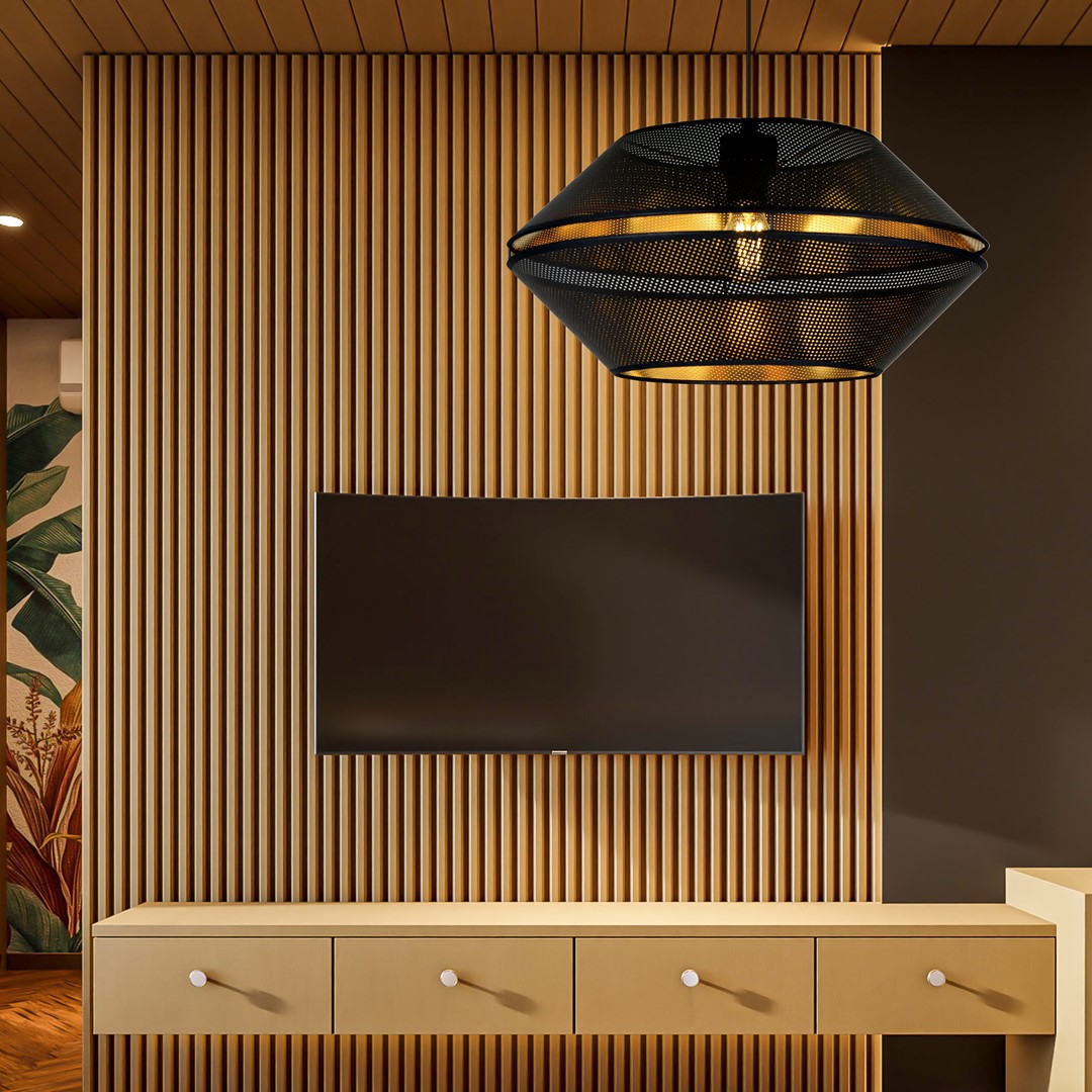 Malia Ø42 Negro Lámpas de techo De Emibig Lighting - La pantalla &uacute;nica con un interior dorado le da a la habitaci&oacute;n un car&aacute;cter distintivo y crea una atm&oacute;sfera m&aacute;gica y atmosf&eacute;rica con calidez.