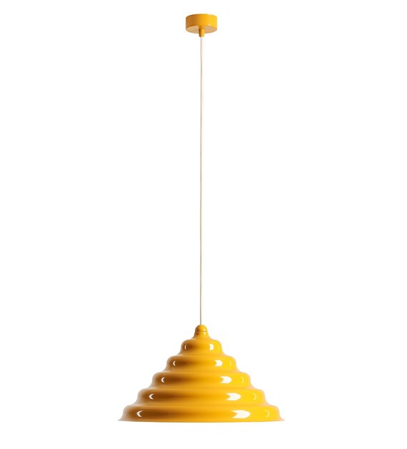 Wave Ø36 Amarillo Lámpas de techo De Artera - La pantalla ondulada de metal amarillo crea una hermosa difusión de luz hacia abajo, lo que la hace perfecta para colgarla sobre la mesa del comedor o la encimera de la cocina.