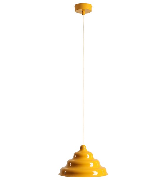 Wave Ø23 Amarillo Lámpas de techo De Artera - La pantalla ondulada de metal amarillo crea una hermosa difusión de luz hacia abajo, lo que la hace perfecta para colgarla sobre la mesa del comedor o la encimera de la cocina.