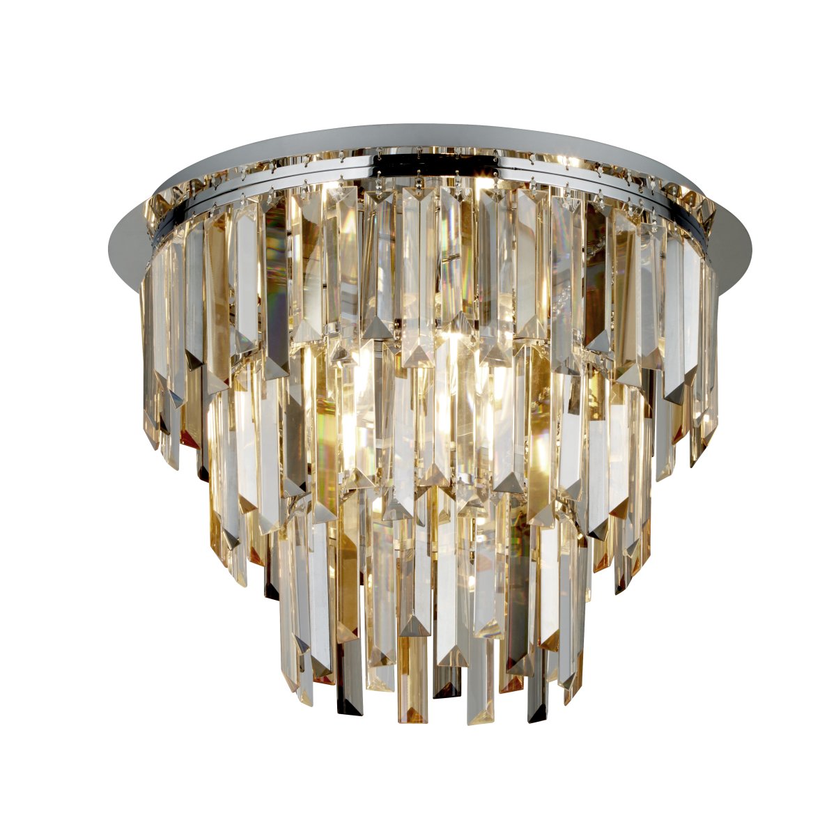 Clarissa Ø45 Cromo cristal De Searchlight - La hermosa l&aacute;mpara de techo Clarissa combina fragmentos de vidrio transparente, ahumado y &aacute;mbar para crear un dise&ntilde;o elegante.