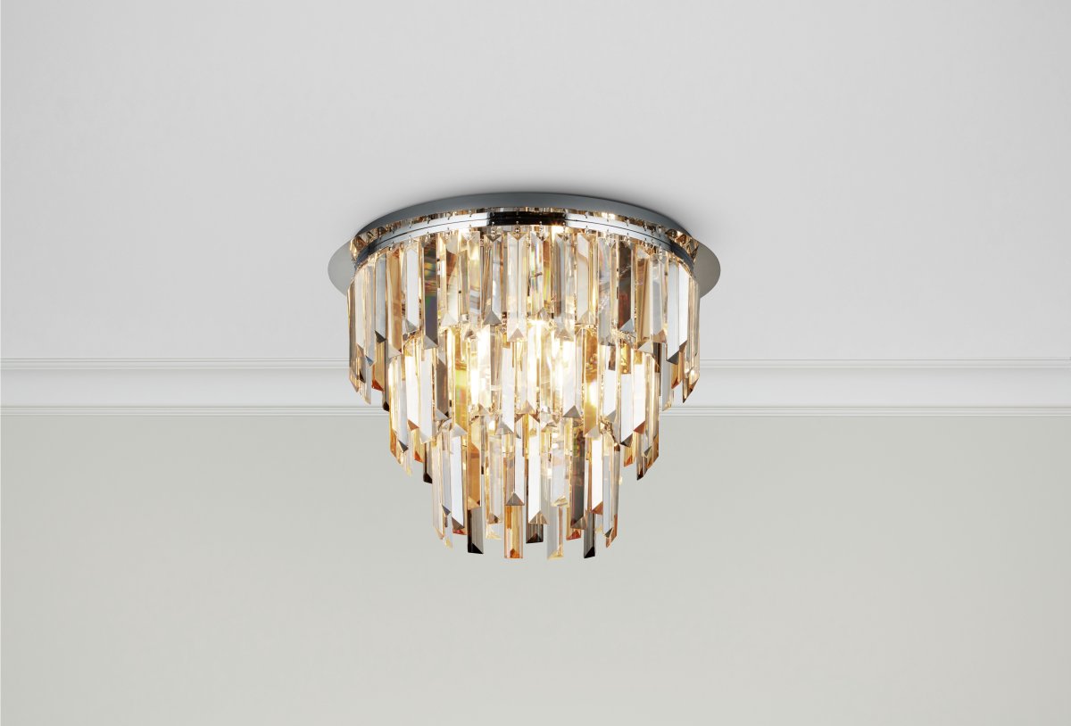 Clarissa Ø45 Cromo cristal De Searchlight - La hermosa l&aacute;mpara de techo Clarissa combina fragmentos de vidrio transparente, ahumado y &aacute;mbar para crear un dise&ntilde;o elegante.