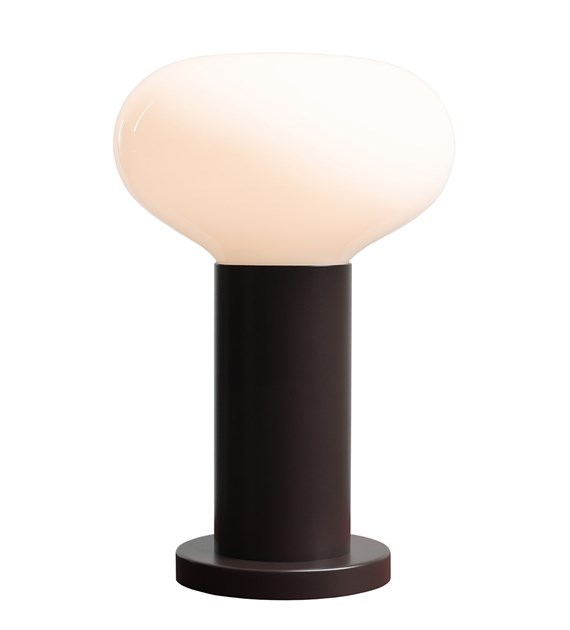 Flo 30cm Marrón oscuro lámpara de mesa De Artera - Presenta un elegante marco marrón oscuro y una pantalla redonda de vidrio blanco que emite una luz suave y agradable.