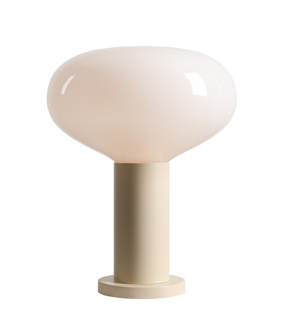 Imagen ampliada de Flo 33cm Blanco cremoso lámpara de mesa De Artera - Presenta un elegante marco en blanco crema y una pantalla redonda de vidrio blanco que emite una luz suave y agradable.
