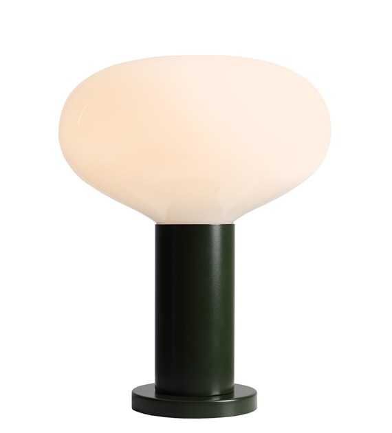 Imagen ampliada de Flo 33cm Verde oscuro lámpara de mesa De Artera - Presenta un elegante marco verde oscuro y una pantalla redonda de vidrio blanco que emite una luz suave y agradable.