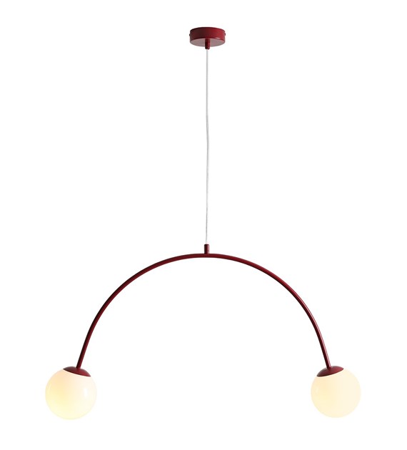 Una 84cm ROJO Lámpas de techo De Artera - La combinación de metal rojo y pantallas de cristal blanco crea un contraste armonioso y añade un toque de elegancia moderna a cualquier estancia.