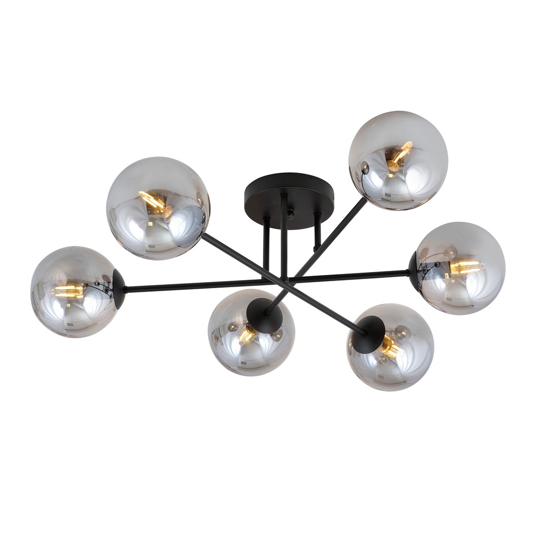 Roma Ø75 Color humo plafón De Emibig Lighting - Su estructura de metal negro armoniza maravillosamente con las pantallas de cristal ahumado, que difunden una luz suave y agradable.