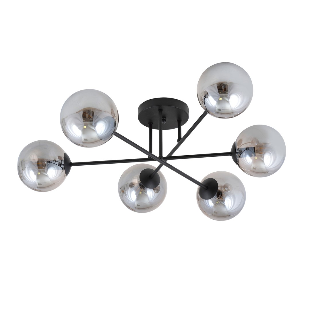 Roma Ø75 Color humo plafón De Emibig Lighting - Su estructura de metal negro armoniza maravillosamente con las pantallas de cristal ahumado, que difunden una luz suave y agradable.