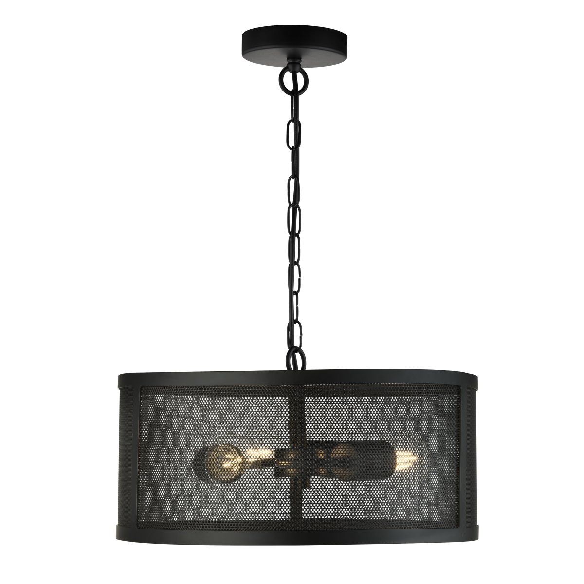 Fishnet Ø45 Negro mate Lámpas de techo De Searchlight - Esta elegante lámpara colgante de rejilla en oro mate encierra una fuente de luz en una hermosa y decorativa jaula de rejilla negra.