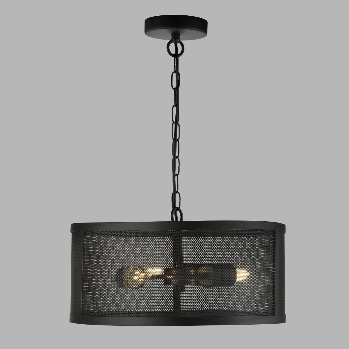 Fishnet Ø45 Negro mate Lámpas de techo De Searchlight - Esta elegante lámpara colgante de rejilla en oro mate encierra una fuente de luz en una hermosa y decorativa jaula de rejilla negra.