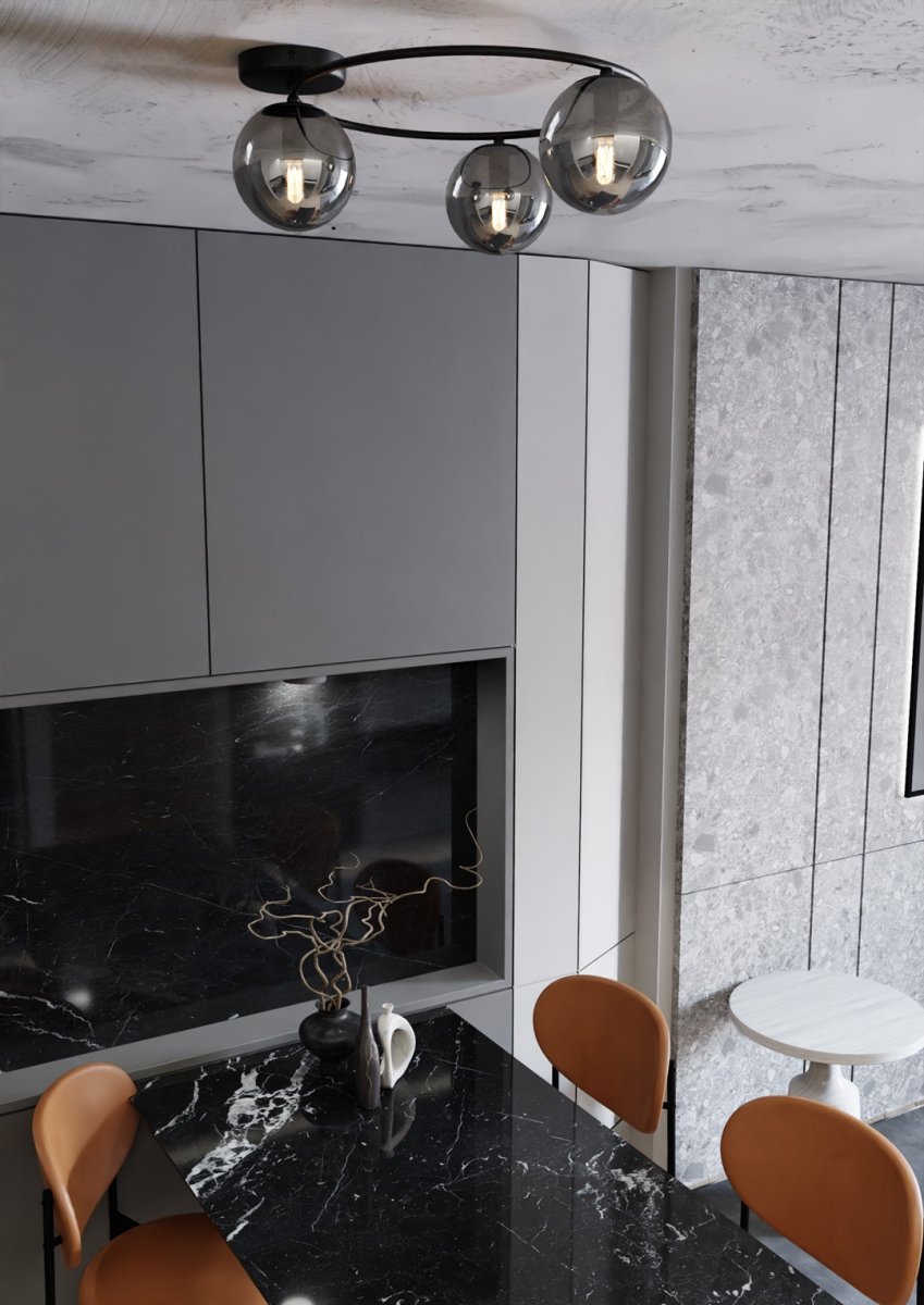 Sopra Ø47 Color humo plafón De Emibig Lighting - Las pantallas de cristal ahumado aportan luminosidad y distribuyen la luz de manera uniforme, contribuyendo a una iluminaci&oacute;n agradable y eficaz de la estancia.