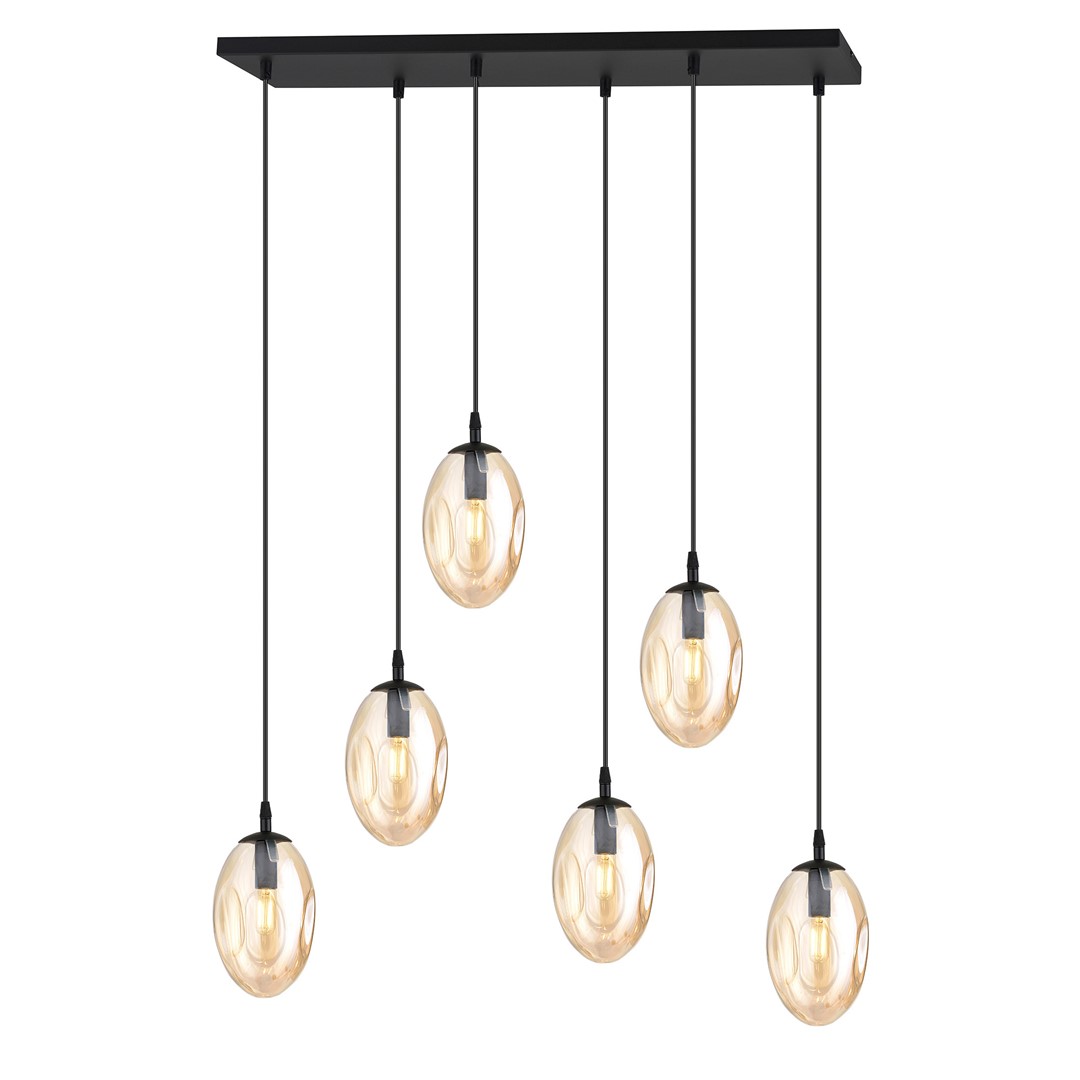 Astral 70cm Ámbar Lámpas de techo De Emibig Lighting - Su generoso diseño con múltiples elementos colgantes crea un llamativo juego de luces, mientras que las cúpulas de cristal color ámbar difunden un brillo suave y acogedor.